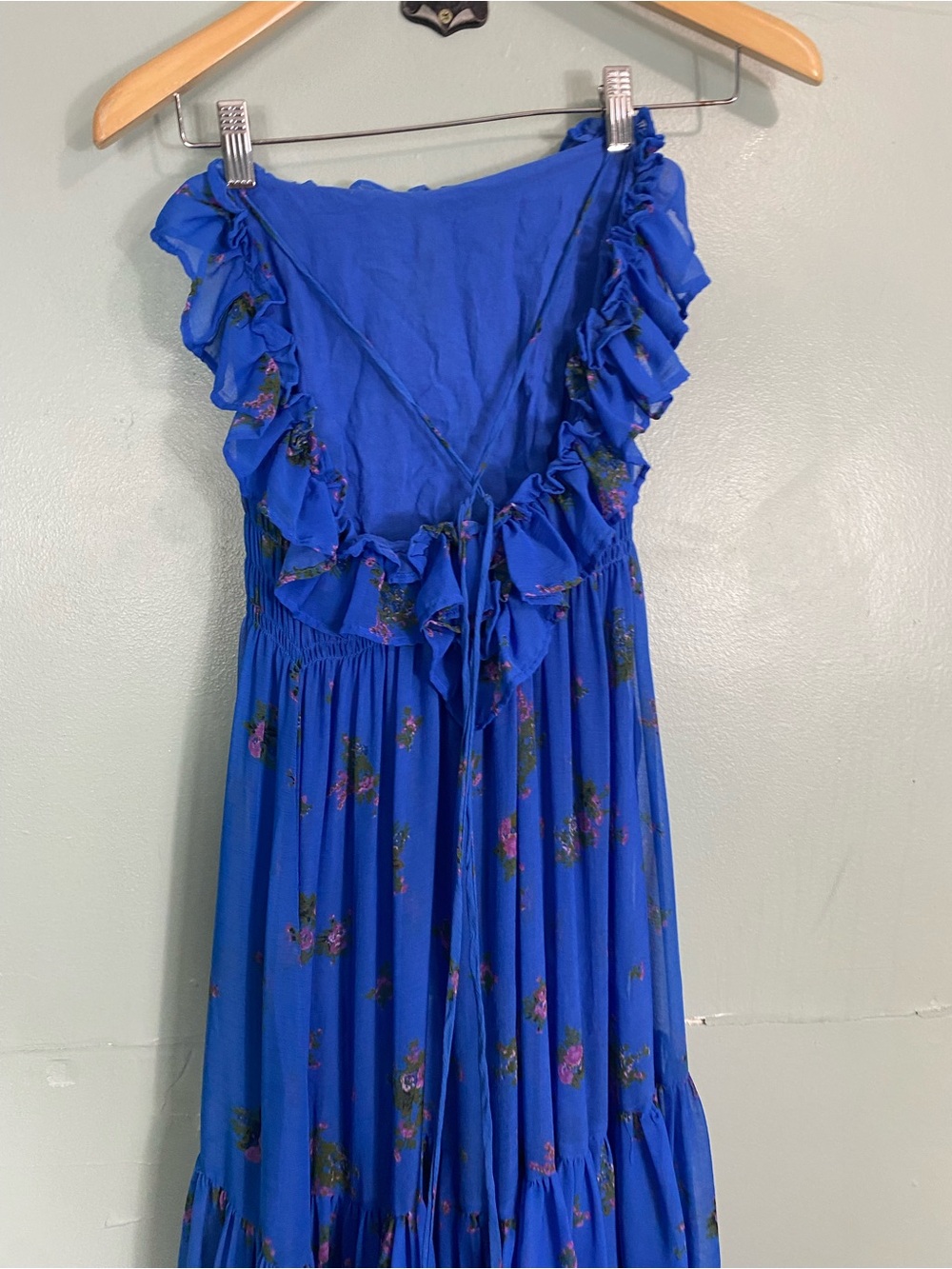 Free People Cloud Nine Maxi Dress Floral Blue Sundress Small Tiered - Picture 5 of 6